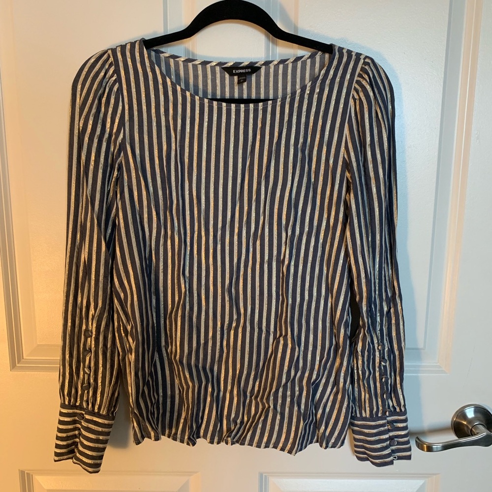 Puff sleeve long sleeve striped blouse